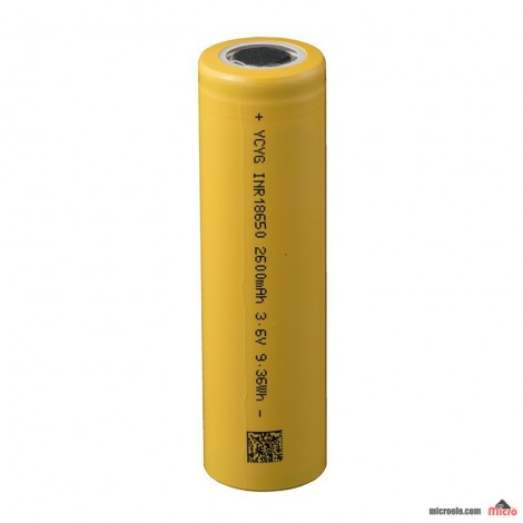 باتری قابل شارژ لیتیوم یون 3.6v-2600mAh سایز 18650 زرد